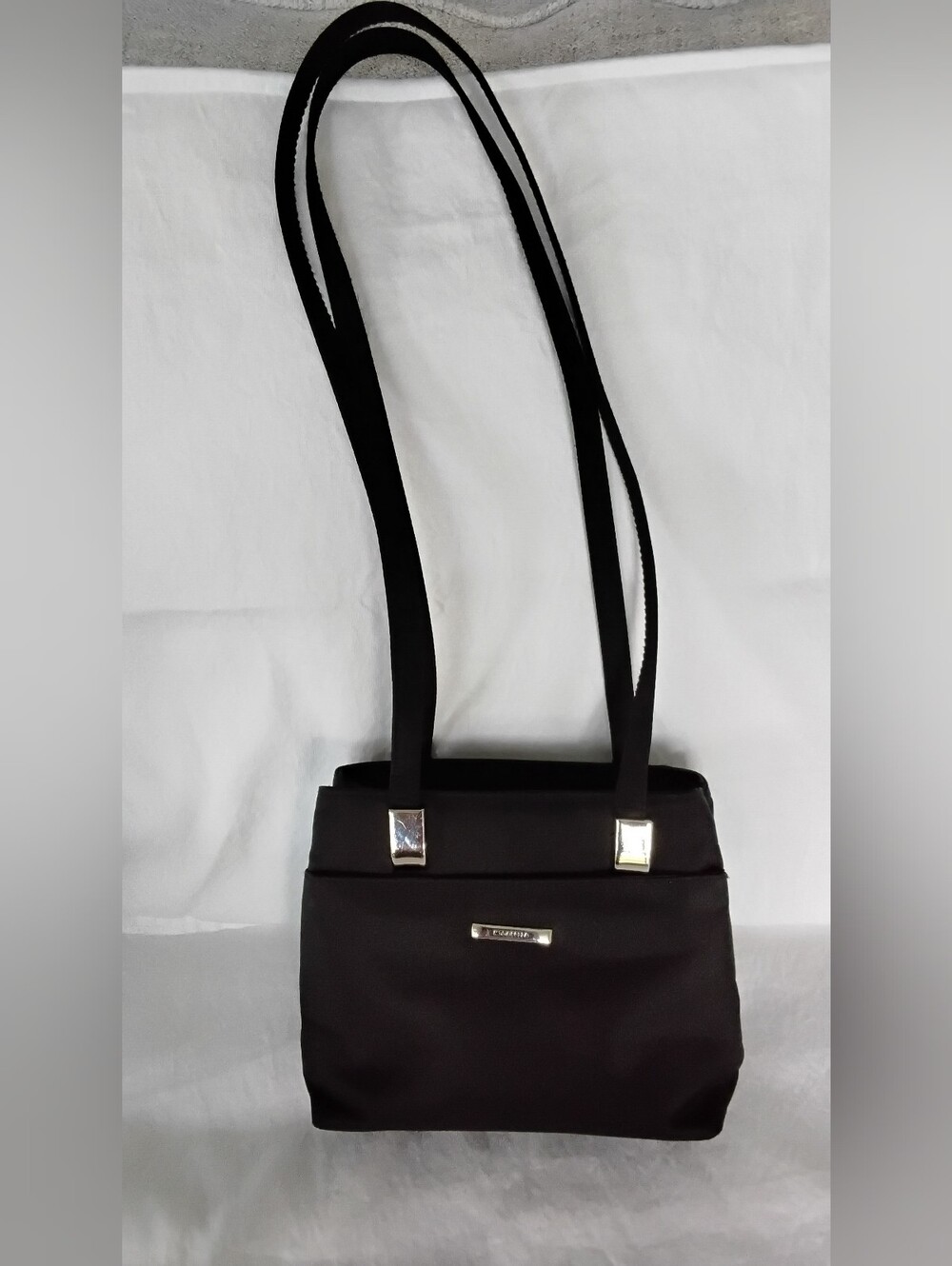 Vtg Modabella Black Shoulder Bag with Silver Accents